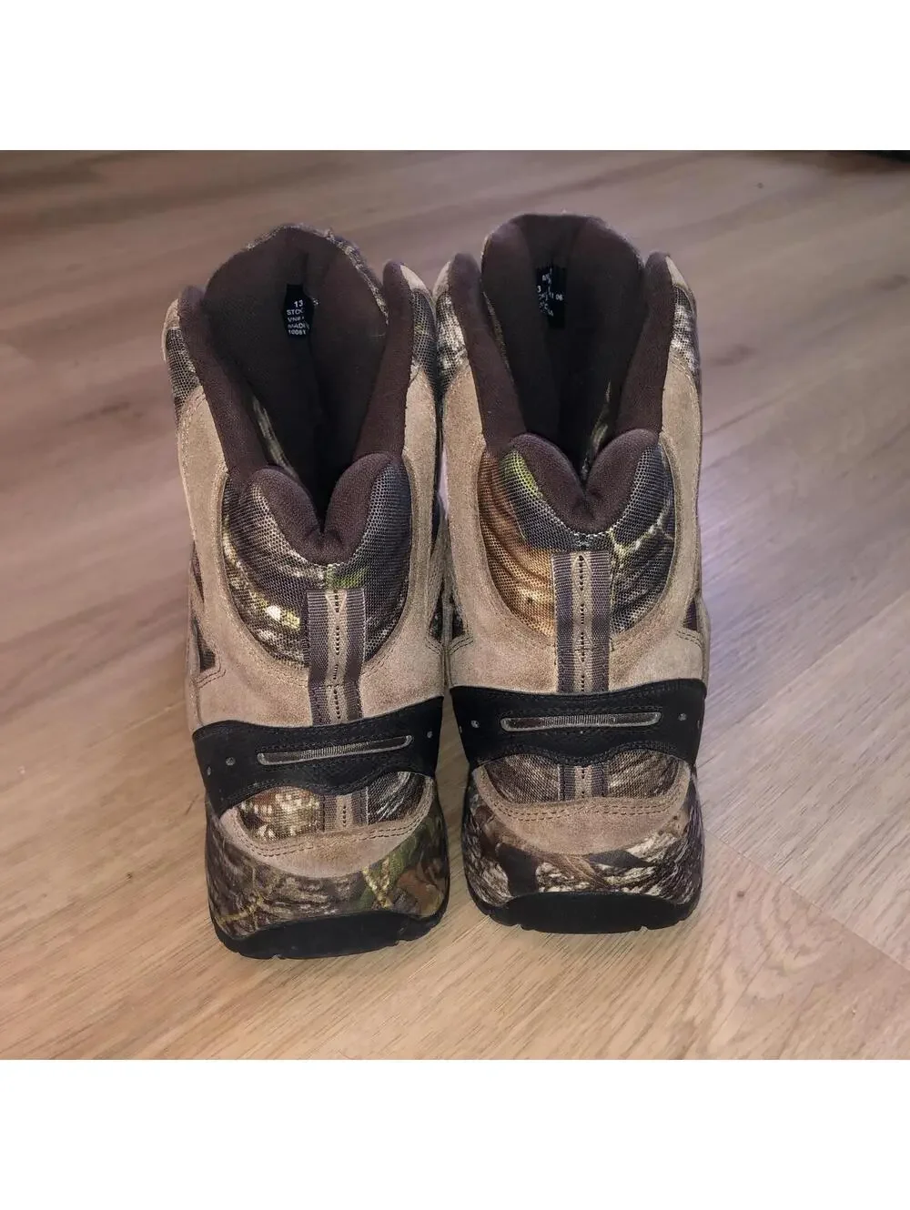 LL BEAN HUNTING HIKING TRAIL BOOTS CAMO BROWN GREEN MENS SIZE 13 WIDE